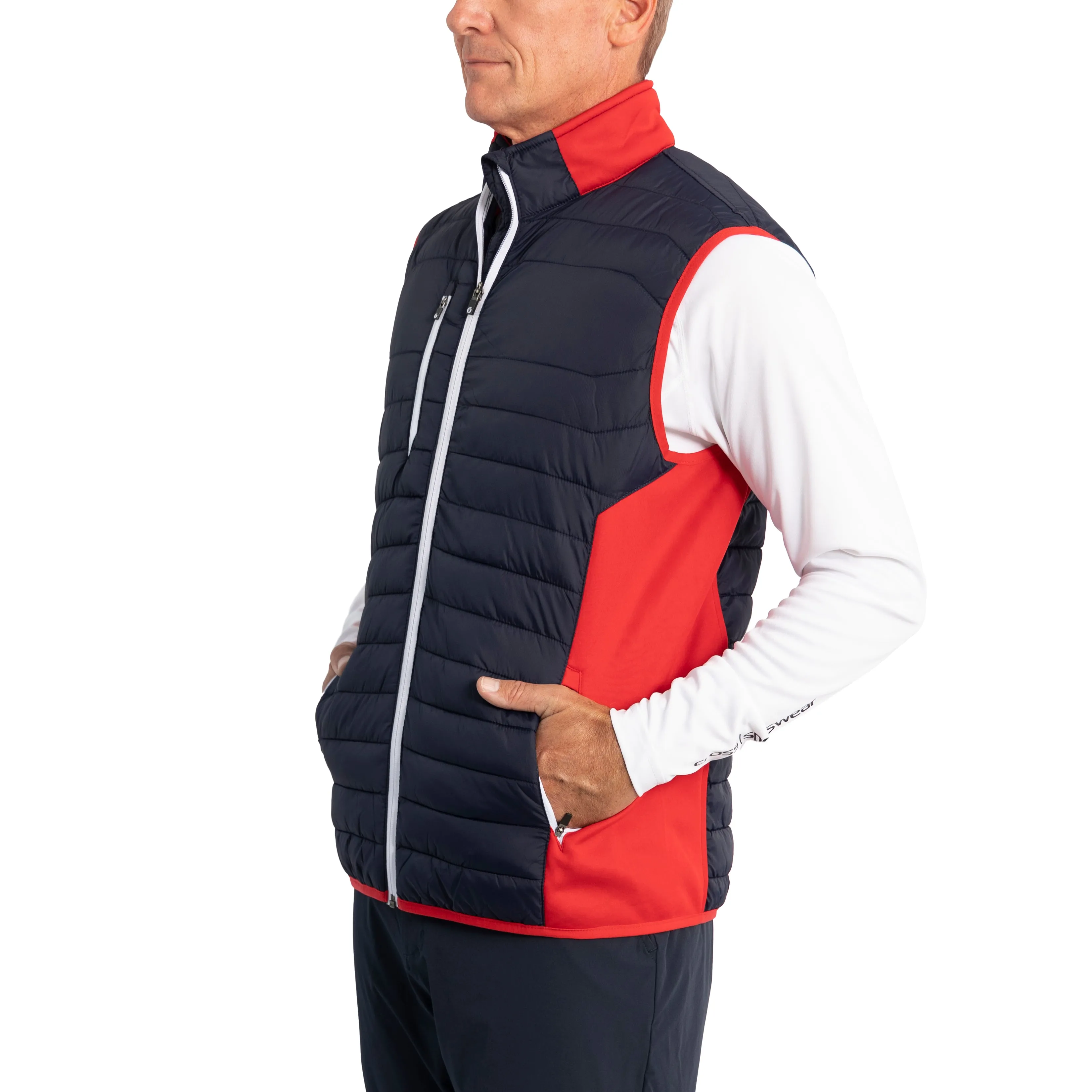 Sunderland Anton Padded Stretch Panel Performance Golf Gilet - Navy/ Red