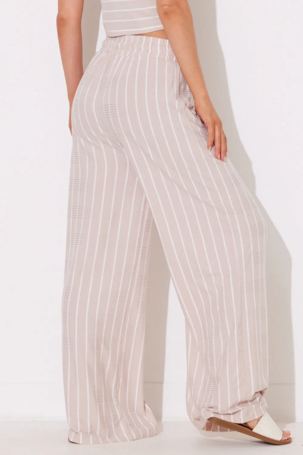 Tan/Ivory Stripe Wide Leg Pants