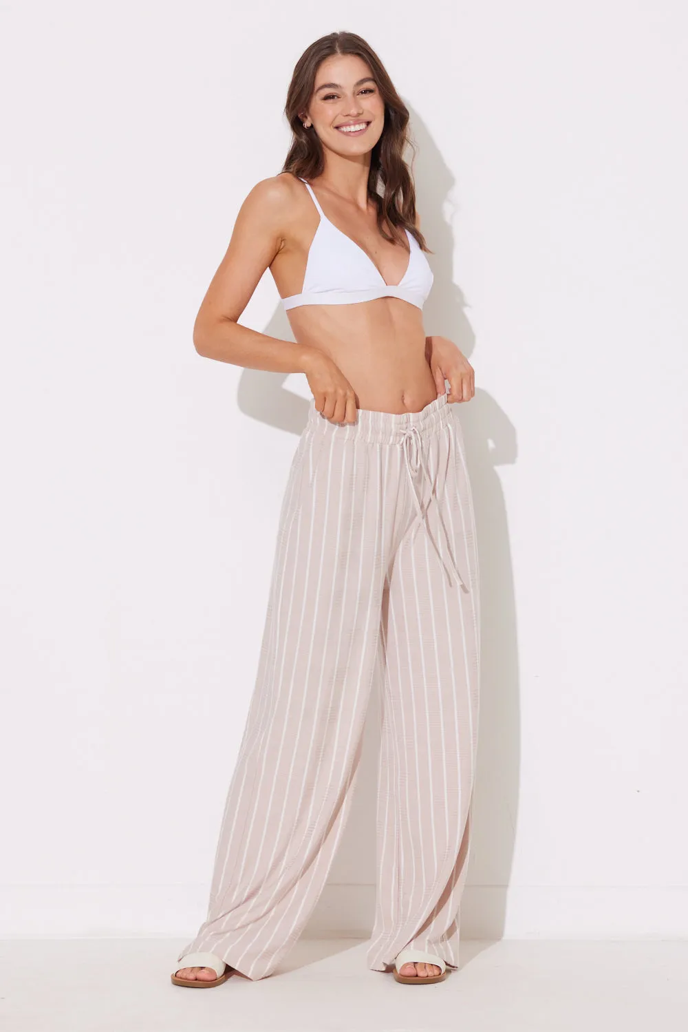 Tan/Ivory Stripe Wide Leg Pants