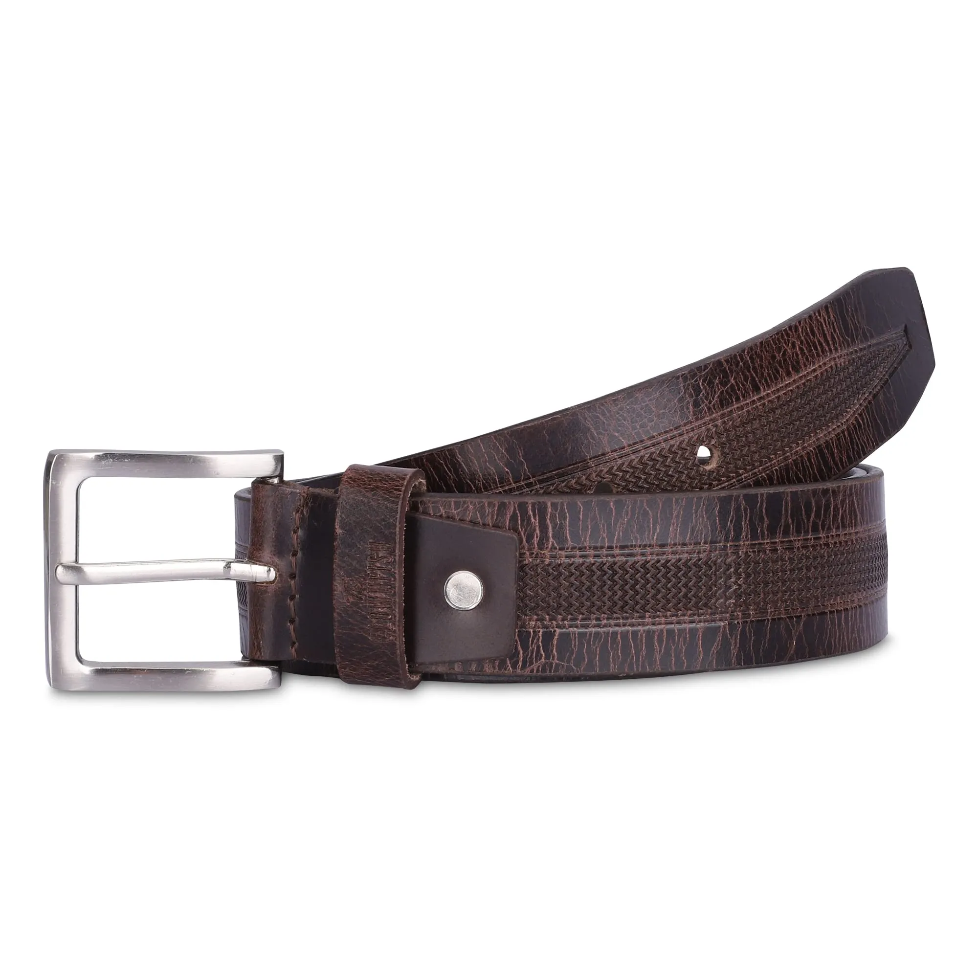 THE CLOWNFISH Men's Genuine Leather Belt with Embossed Design- Brown (Size-36 inches)