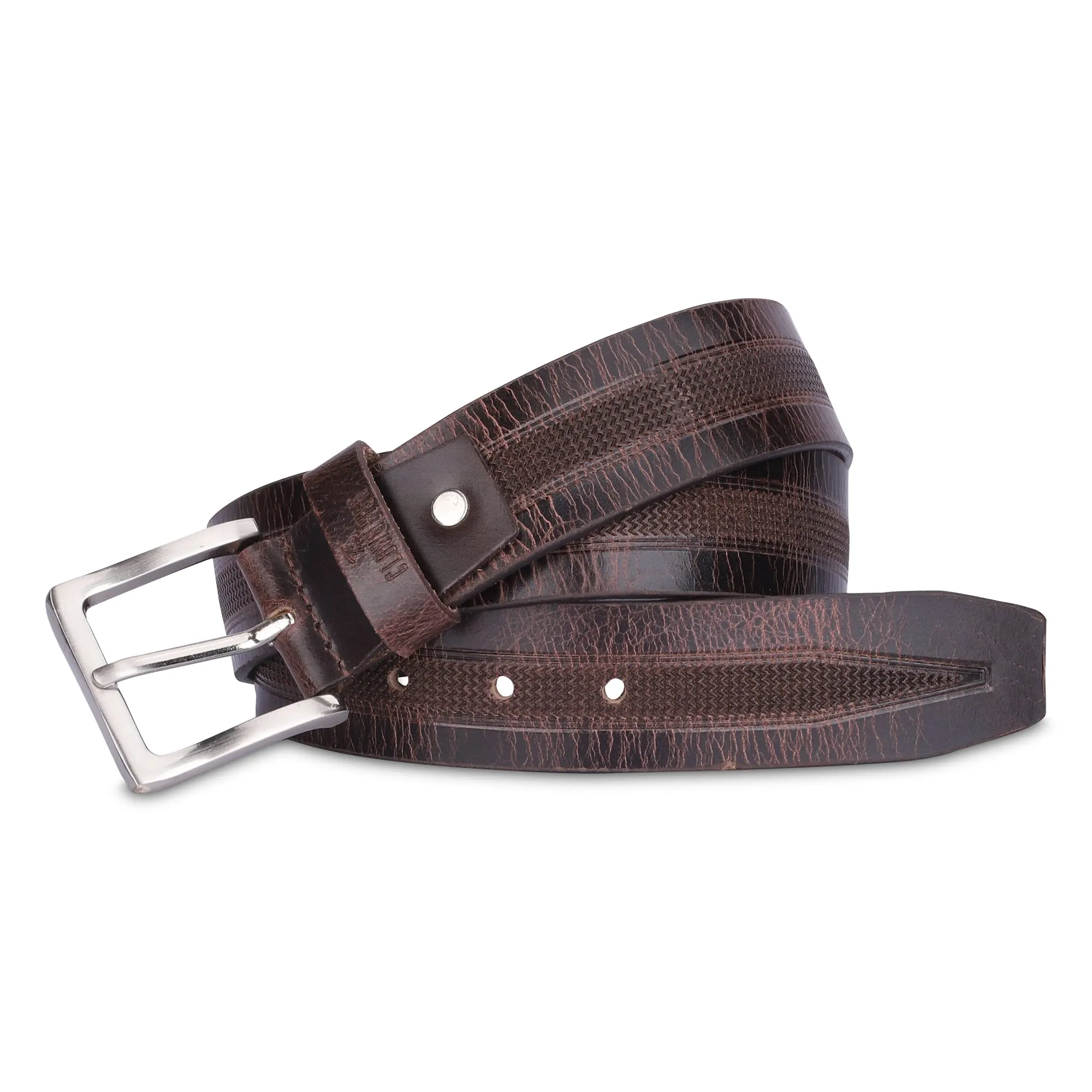 THE CLOWNFISH Men's Genuine Leather Belt with Embossed Design- Brown (Size-36 inches)