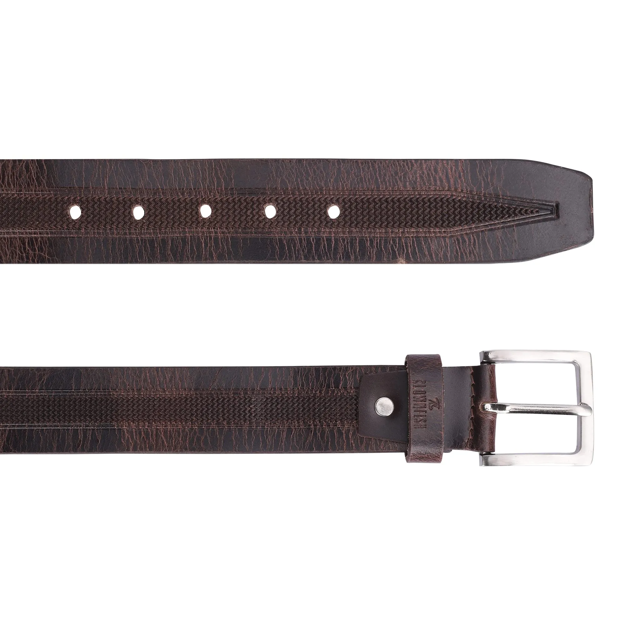 THE CLOWNFISH Men's Genuine Leather Belt with Embossed Design- Brown (Size-36 inches)