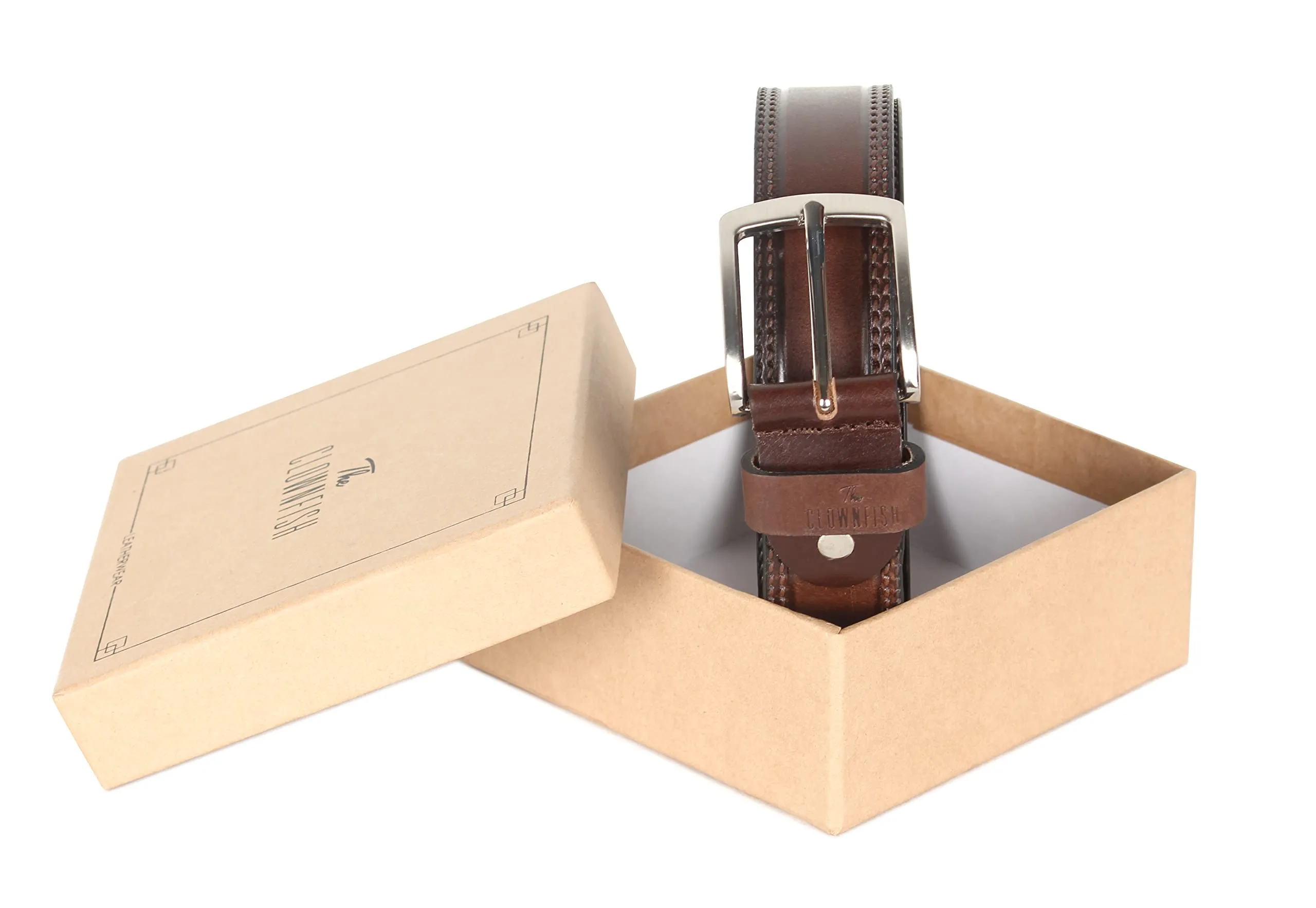 THE CLOWNFISH Men's Genuine Leather Belt with Textured/Embossed Design-Coffee Brown (Size-36 inches)