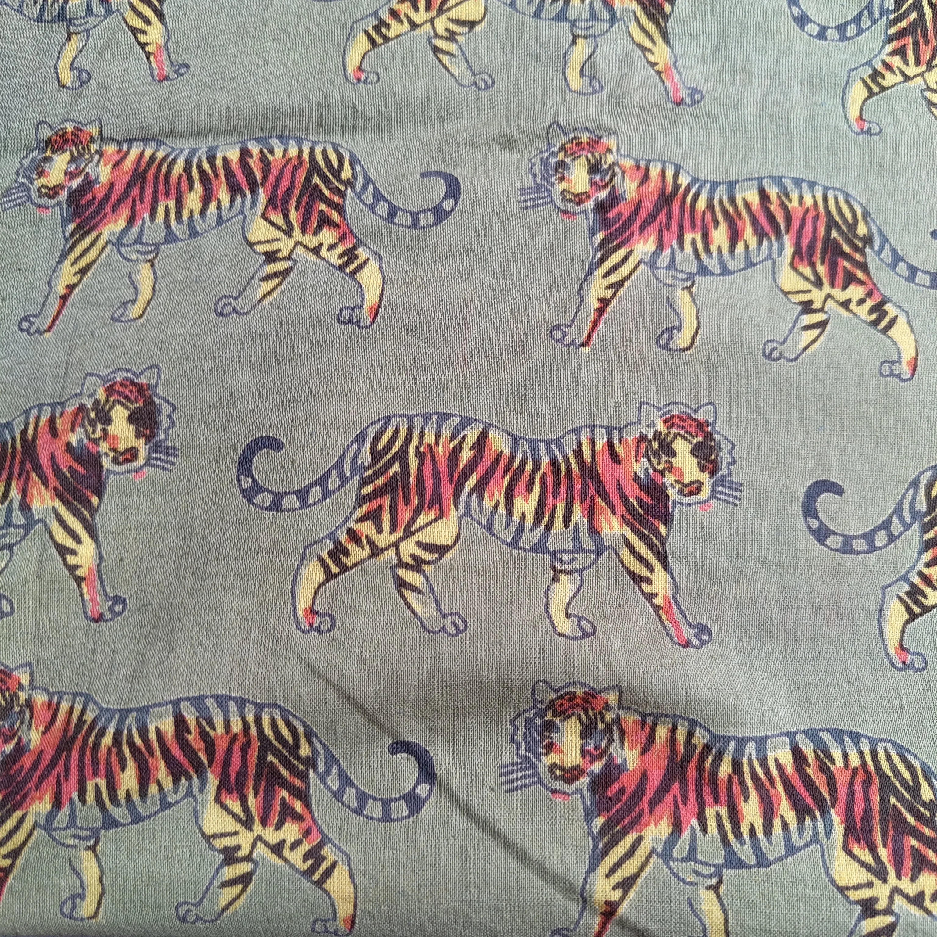 Tiger Print Olive Green Cotton cambric 44 inches width Fabric per meter