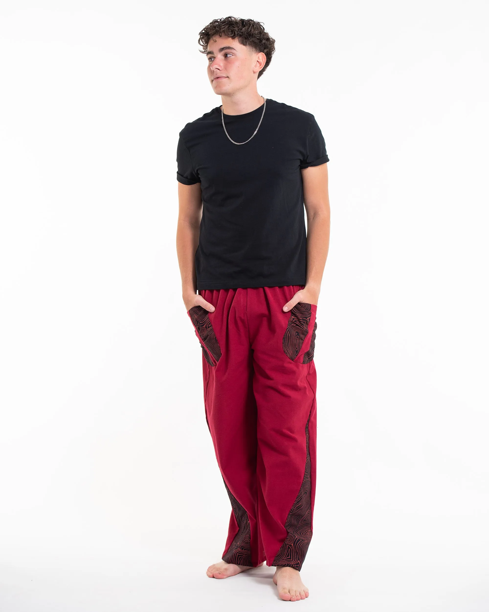 Unisex Thai Cotton Pants with Hill Tribe Trim in Red