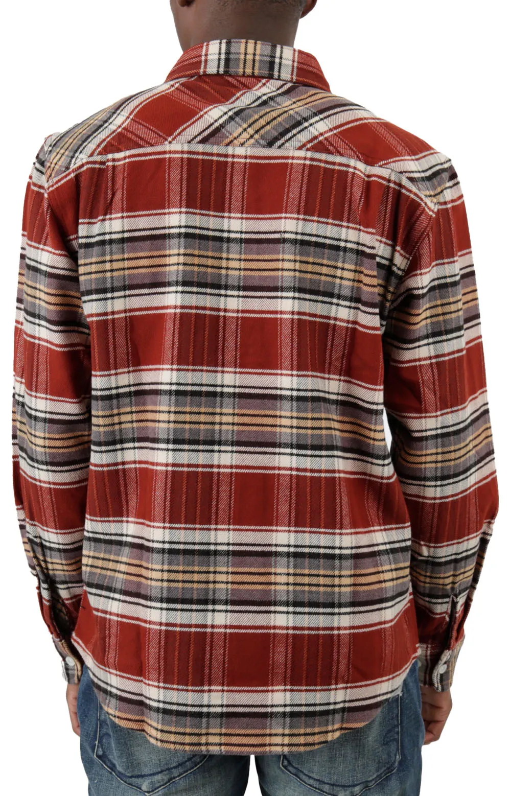 Versatile Bowery Stretch Long Sleeve Utility Flannel - Burnt Henna/Bright Gold/Black