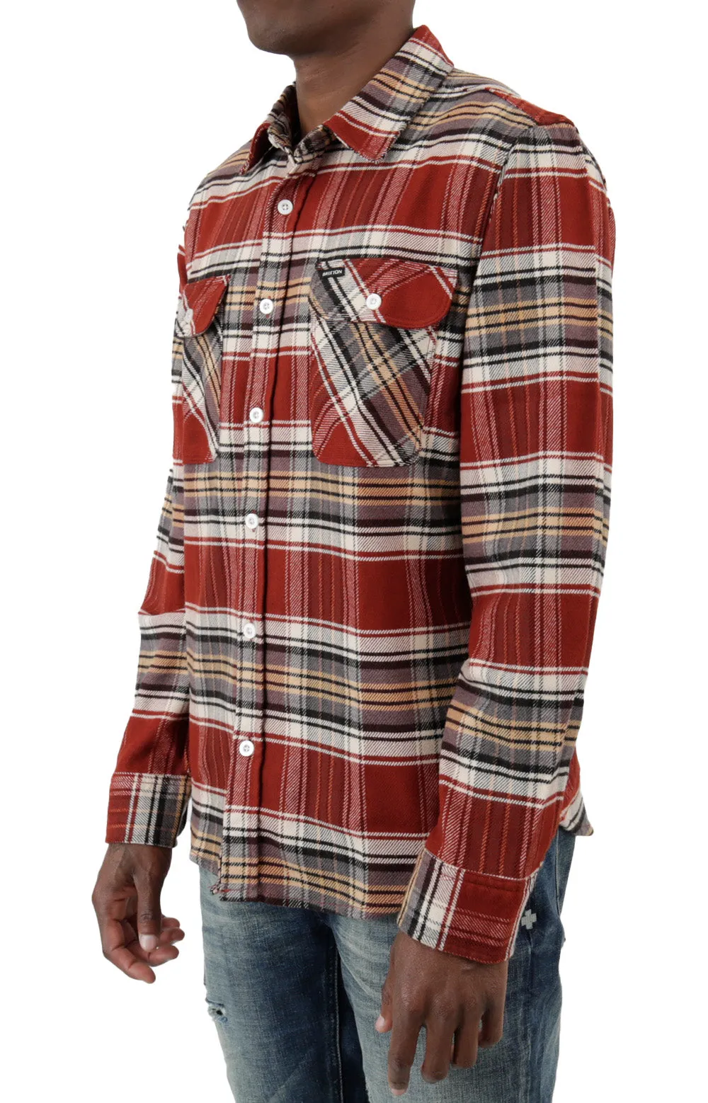 Versatile Bowery Stretch Long Sleeve Utility Flannel - Burnt Henna/Bright Gold/Black