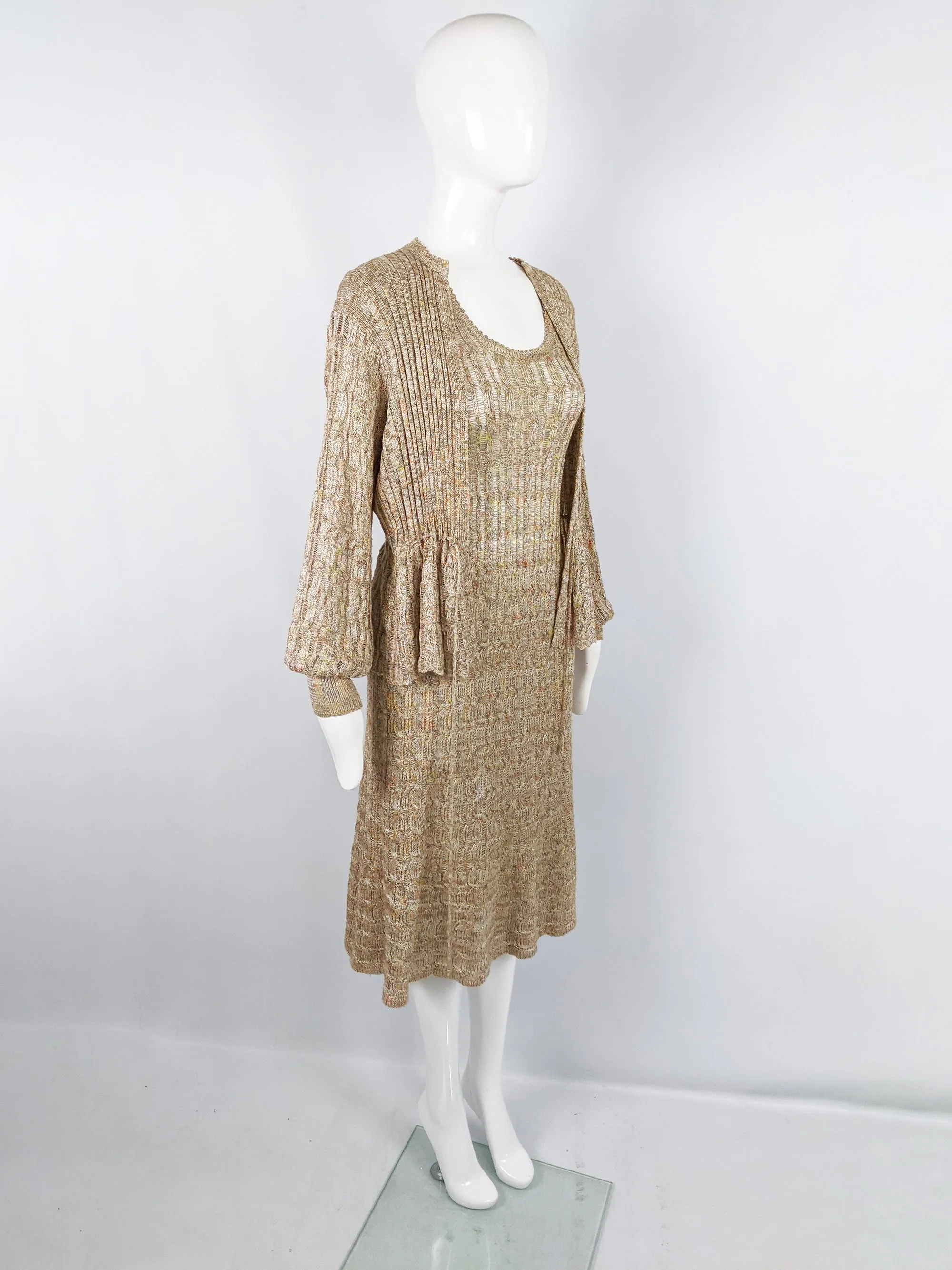 Vintage Womens Two Piece Knit Dress & Cardigan Set, 1970s