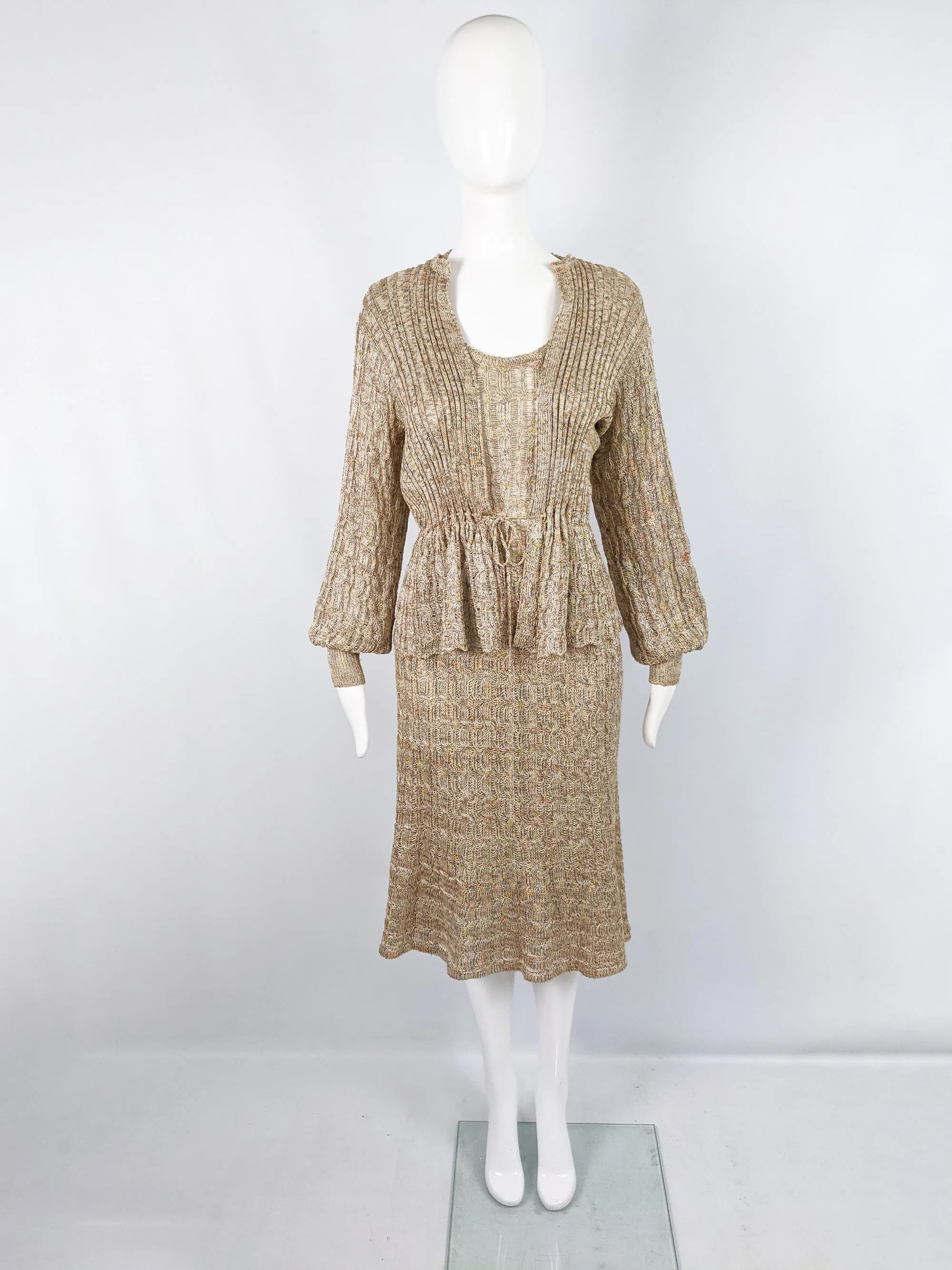 Vintage Womens Two Piece Knit Dress & Cardigan Set, 1970s