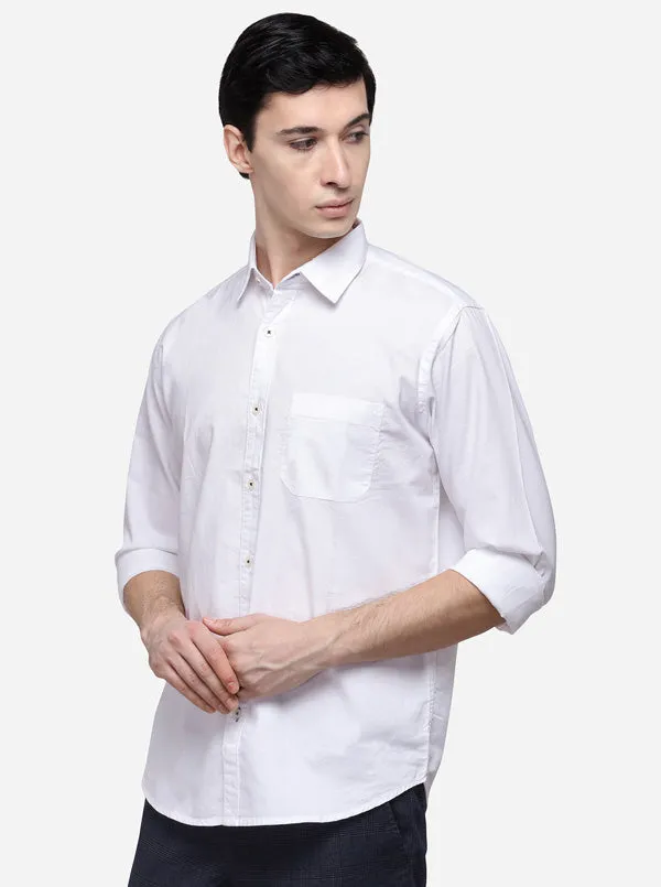 White Classic Fit Solid Casual Shirt | Greenfibre