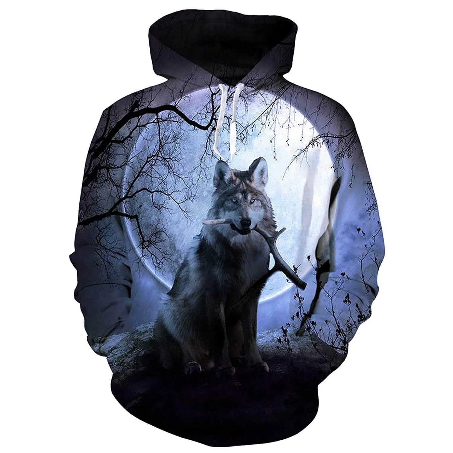 Wood Moon Wolf Funny Hoodie