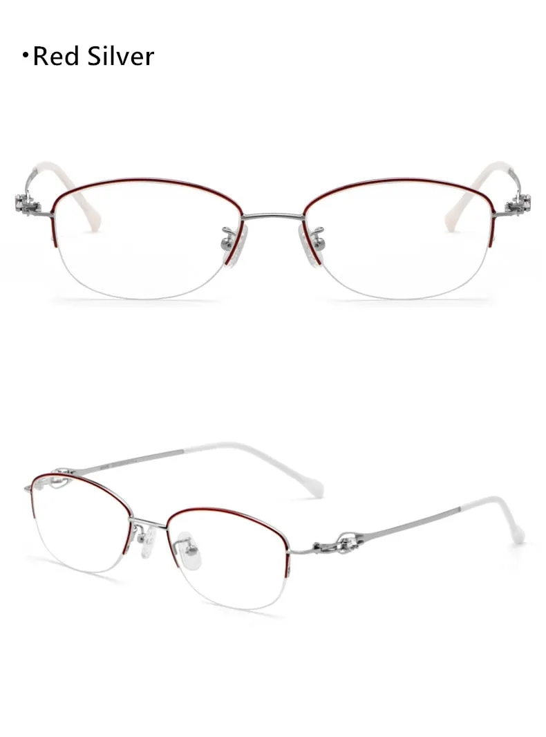 Yimaruili Women's Semi Rim Alloy Frame Eyeglasses 8020Z