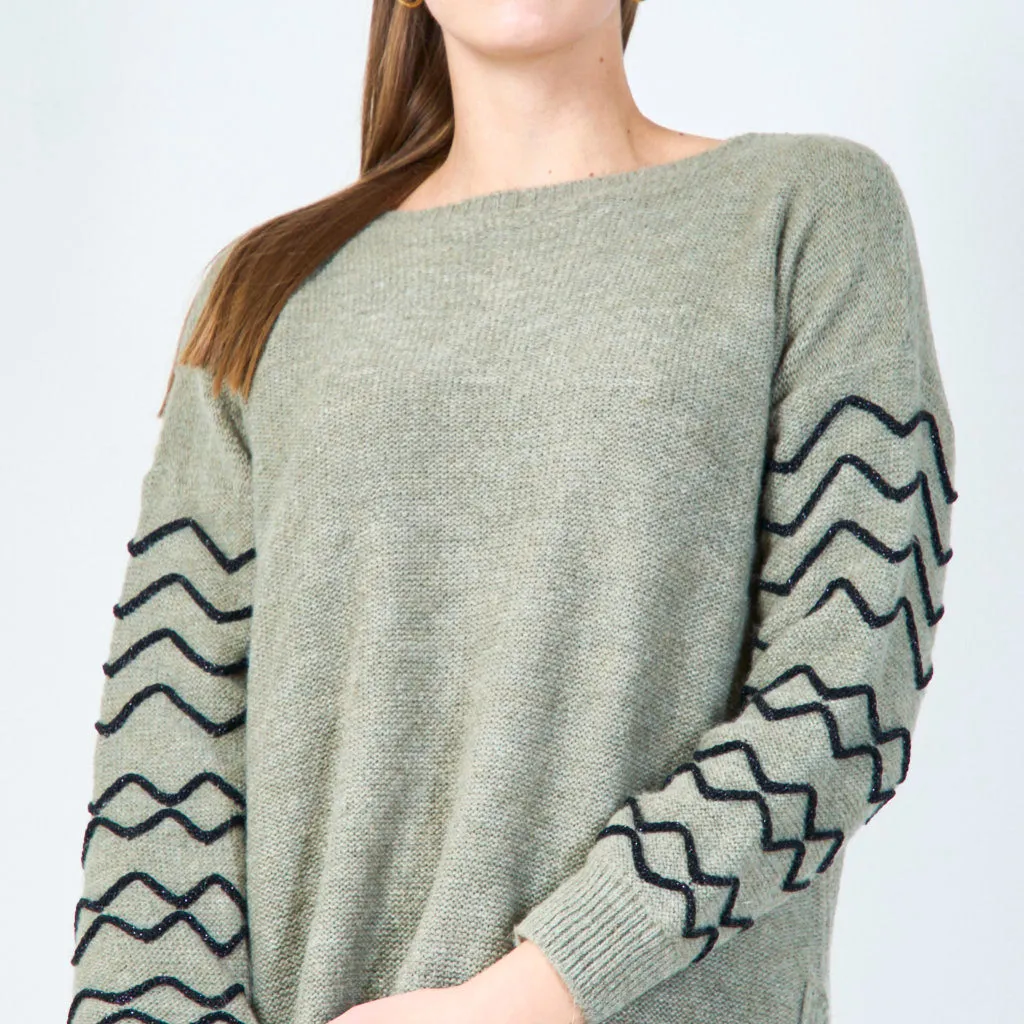 Zigzag sleeve detail sweater wholesale