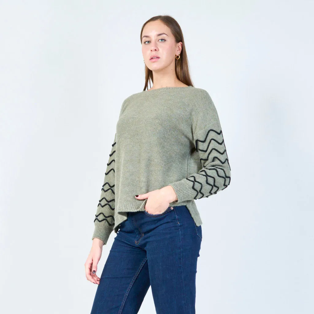 Zigzag sleeve detail sweater wholesale