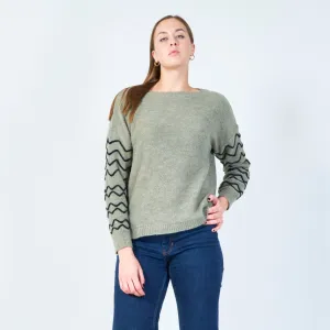 Zigzag sleeve detail sweater wholesale